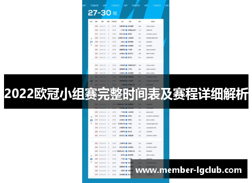 2022欧冠小组赛完整时间表及赛程详细解析